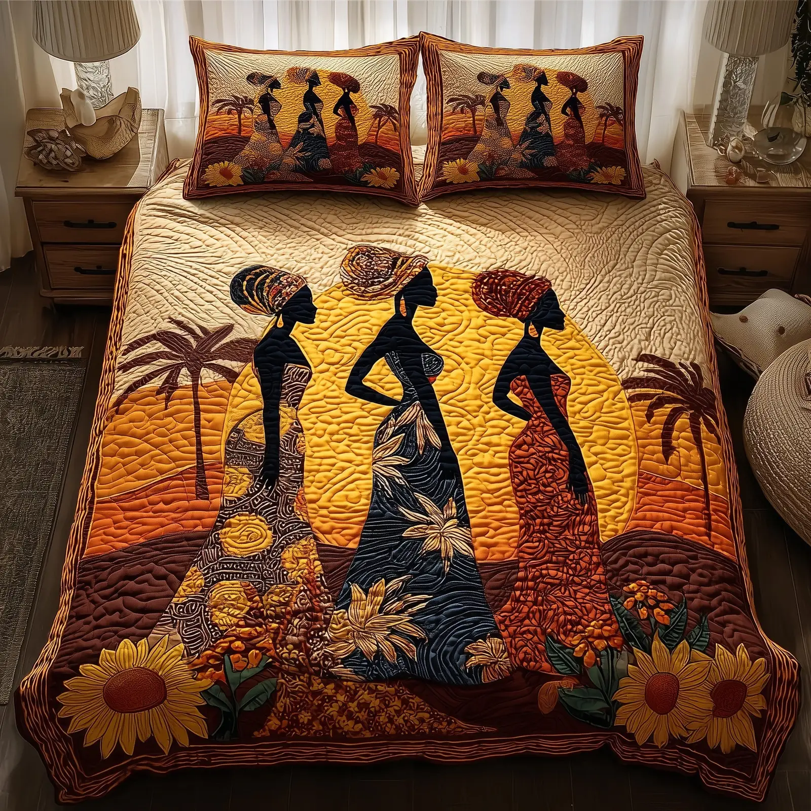 Sisters Of The Sun Quilted Bedding Set Cozy Bedroom