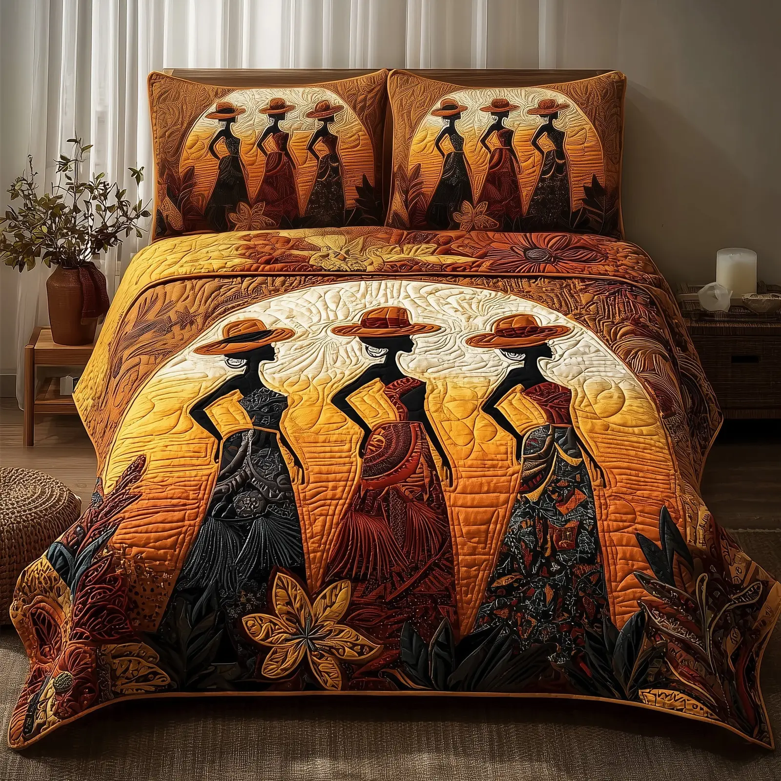 Sisters Of The Sun Quilted Bedding Set Geometrical Pattern