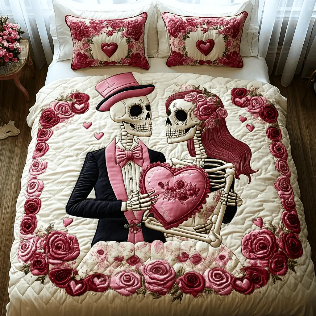 Skeleton Eternal Love Quilted Bedding Set Best Gifts For Couple For Valentine Day