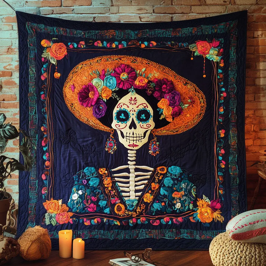 Skeleton Lady Golden Field Quilt Lightweight Quilt Blanket for Year-Round Comfort
