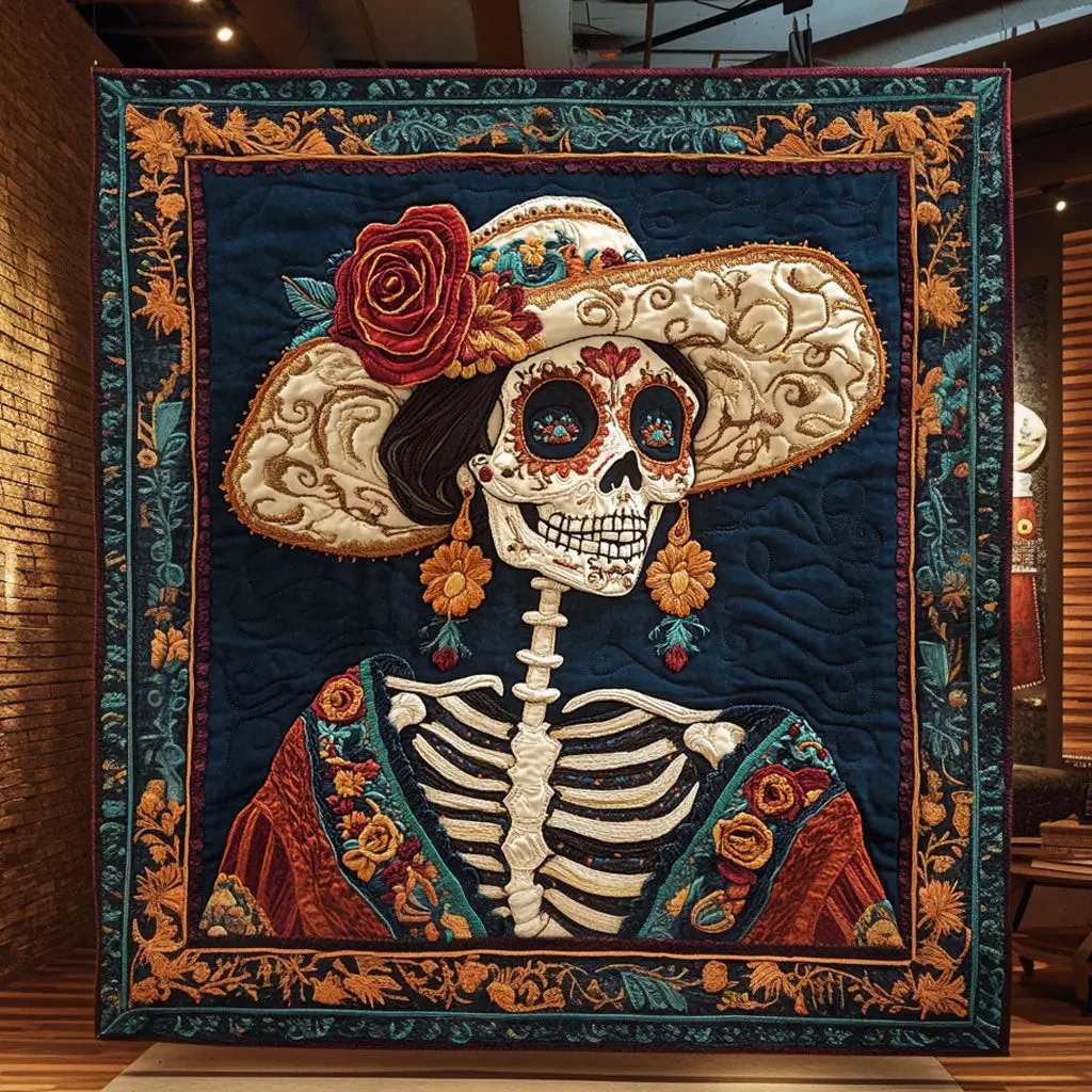 Skeleton Lady Mystic Bloom Quilt Perfect Holiday Gift for Blanket Lovers