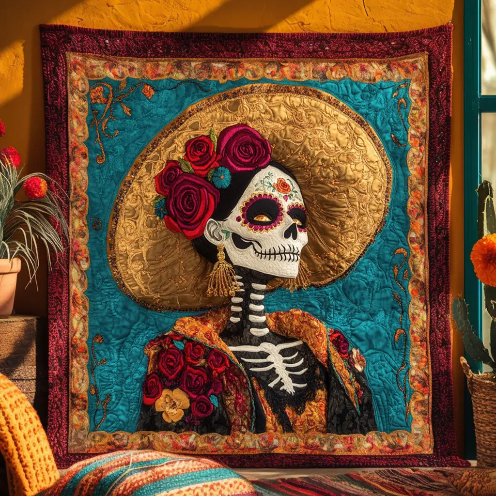 Skeleton Lady Star Bloom Quilt Beautiful Printed Quilt Blanket for Home Aesthetics