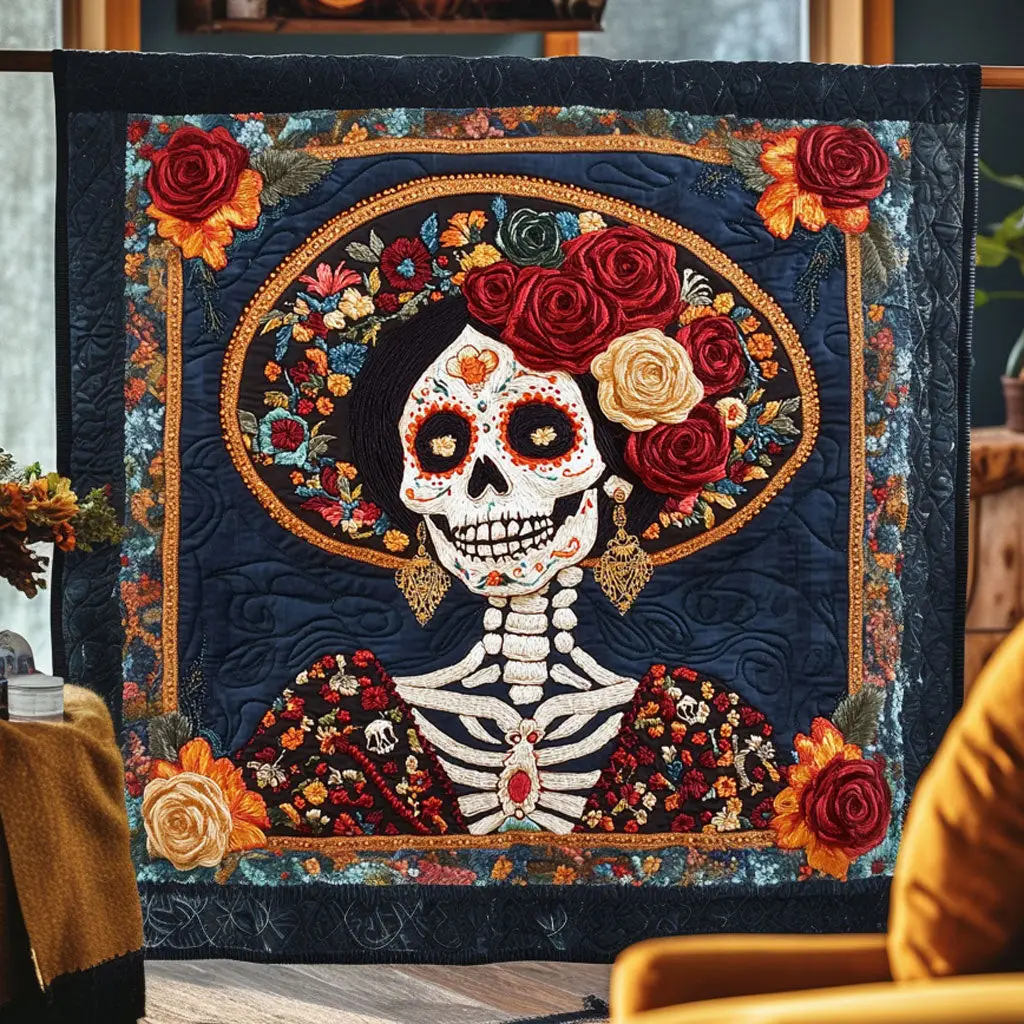 Skeleton Lady Sunflower Dream Quilt Warm and Stylish Quilt Blanket for Winter Nights