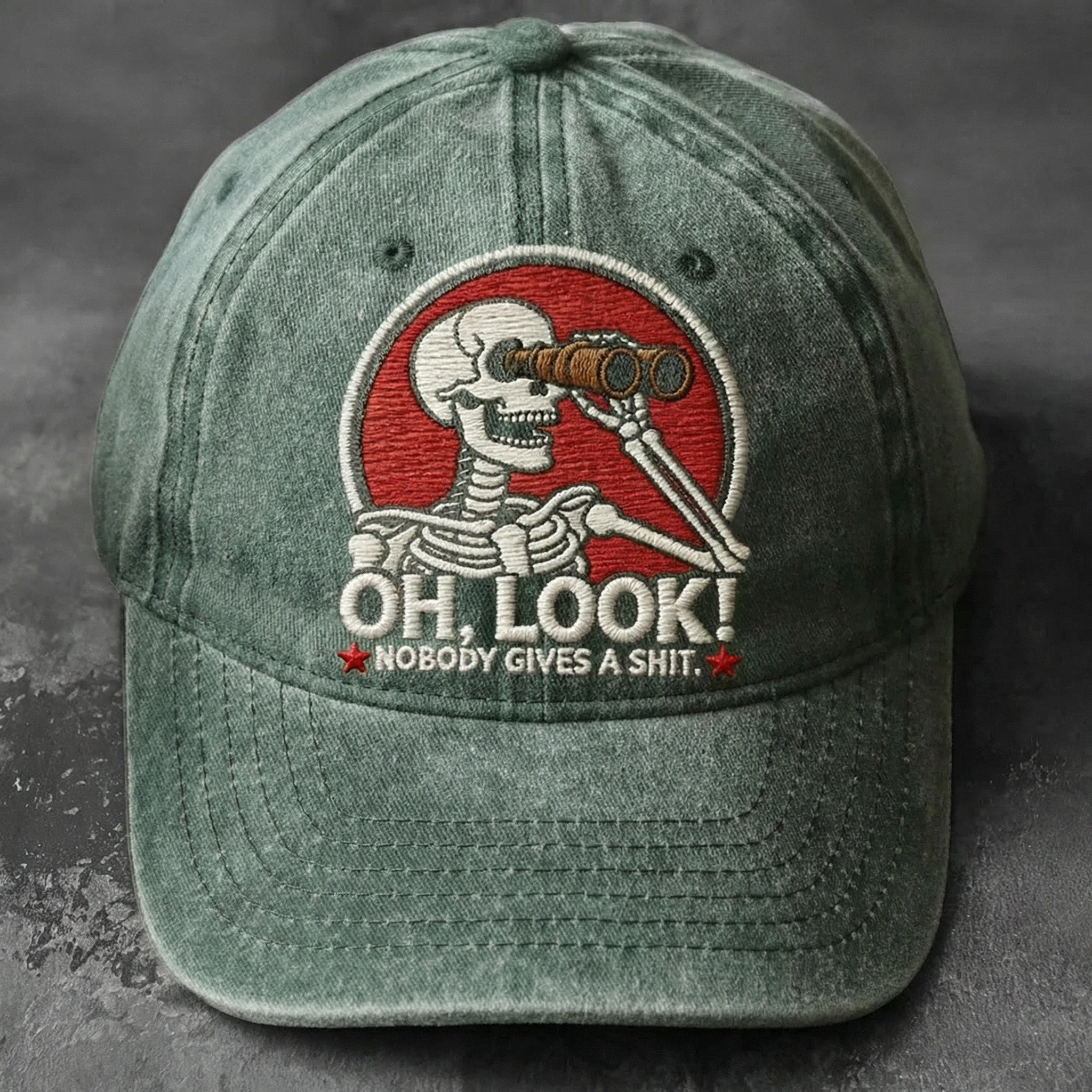 Skeleton Looking With Binoculars Hat Nobody Gives A Shit Dad Cap Gift For Him