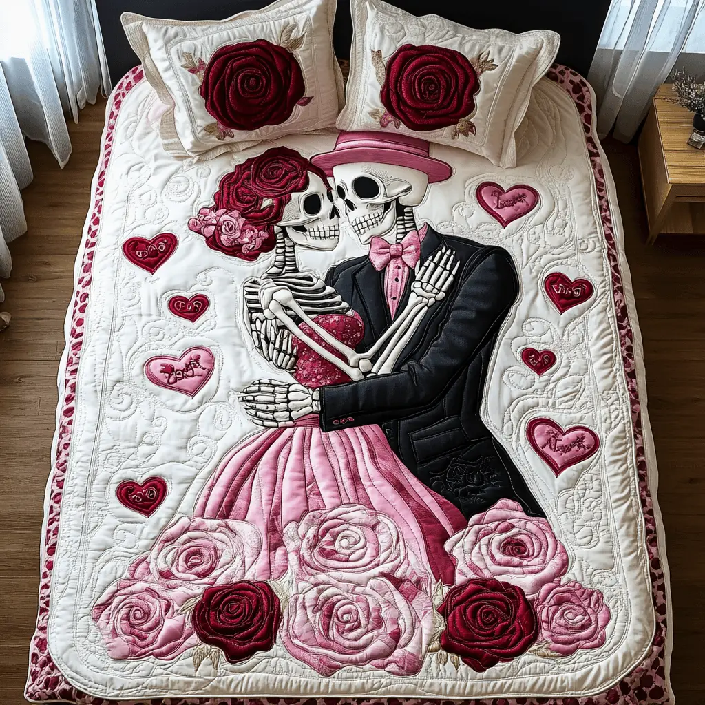 Skeleton Til Death Do Us Quilted Bedding Set Funny Valentine Day Ideas For Family