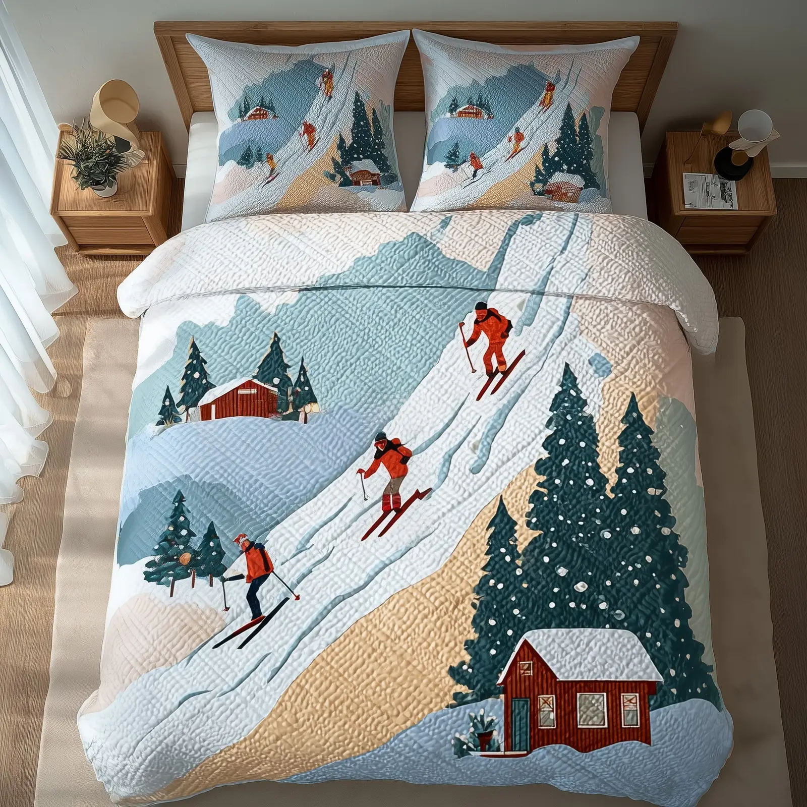 Ski Slope Quilted Bedding Set Bedspread Winter Holiday Christmas Gift Ideas For Skiers