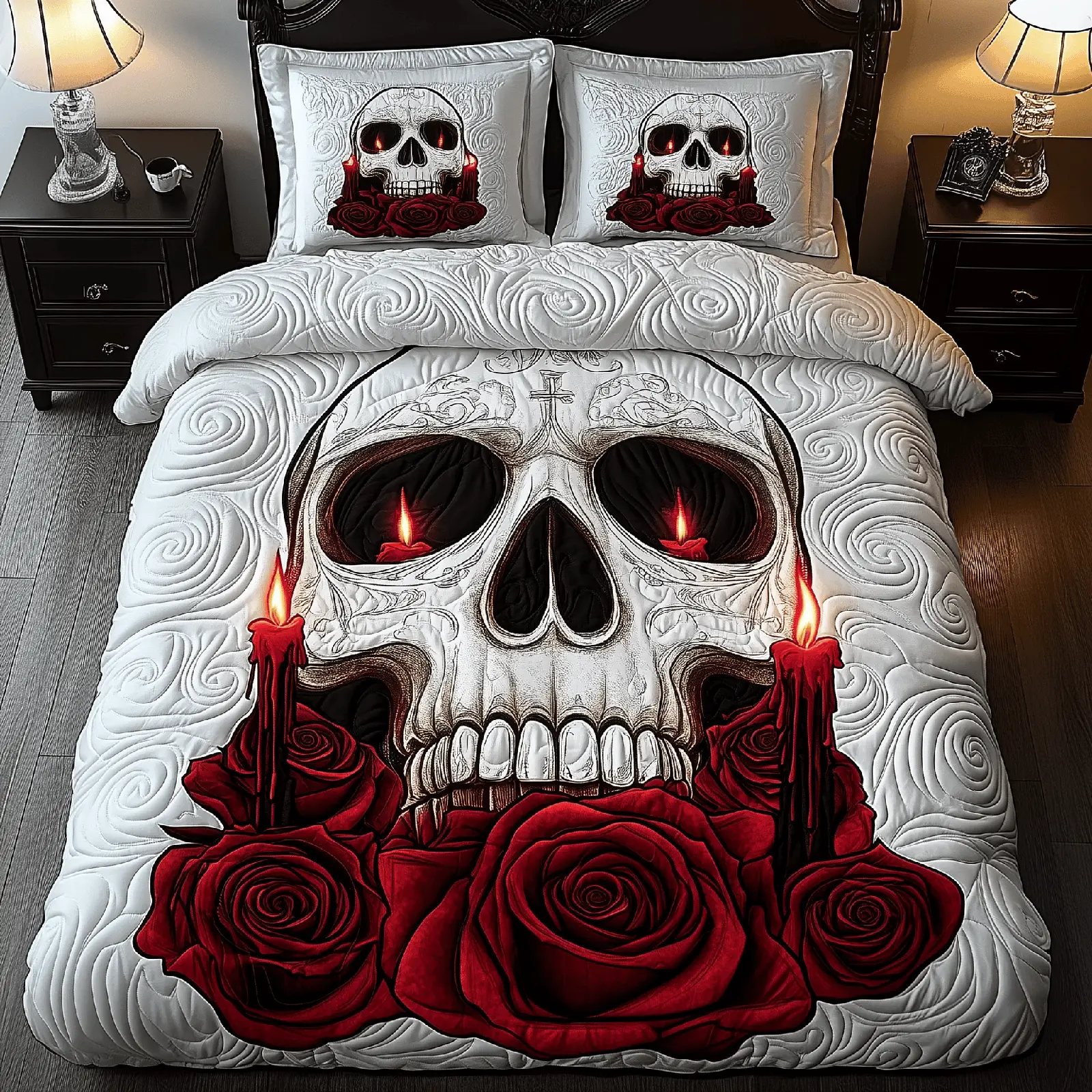 Skull A Valentine Dinner Quilted Bedding Set Cool Skull Valentine Day Gifts For Him