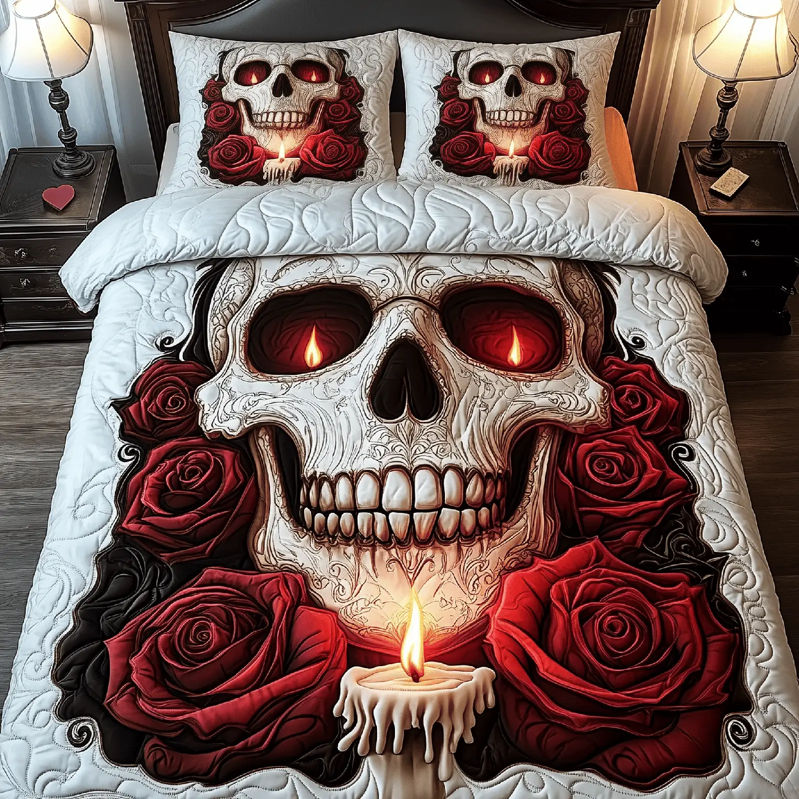 Skull A Valentine Dinner Quilted Bedding Set Rose Valentine Day Presents For Your Family