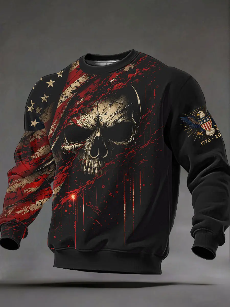 Skull American Flag Sweatshirt Semiquincentennial 1776 2026 Clothing Gift For Men Skull American Flag Sweatshirt Semiquincentennial 1776 2026 Clothing Gift For Men - Image 1