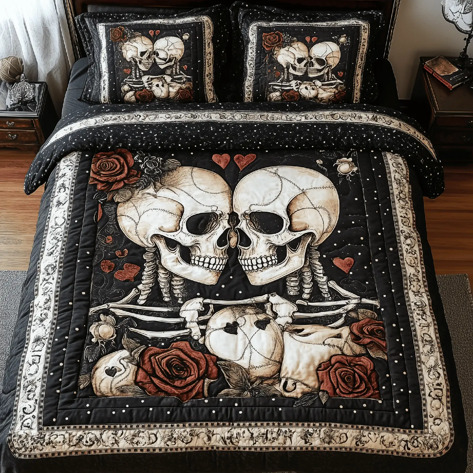 Skull Couple Quilted Bedding Set Christmas Bedding Set Christmas Gifts For Couples