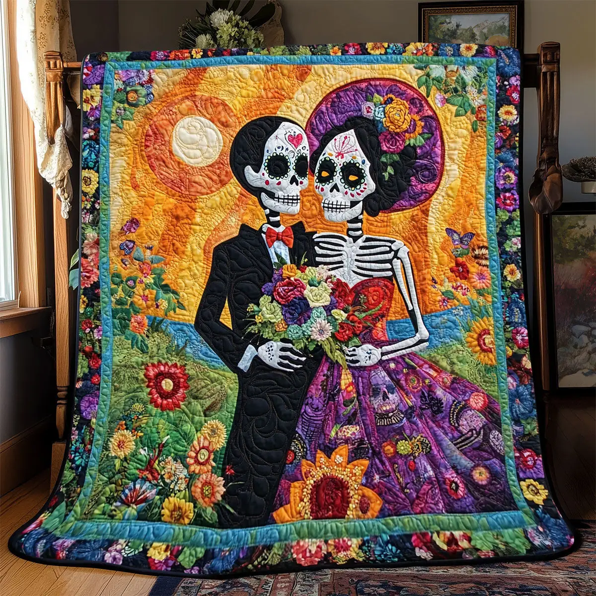 Skull Day Of The Dead Quilt Best Throw Blanket Good Gifts For Dads 50Th Birthday