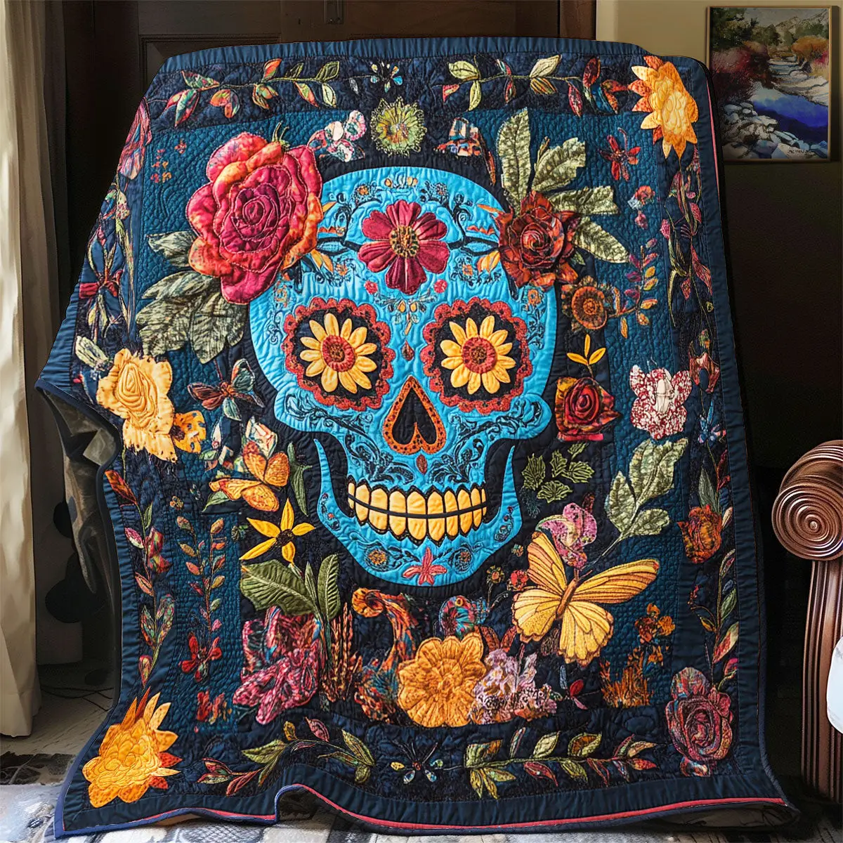 Skull Day Of The Dead Quilt Blankets Couch Blanket Father's Day Gifts For Son In Law