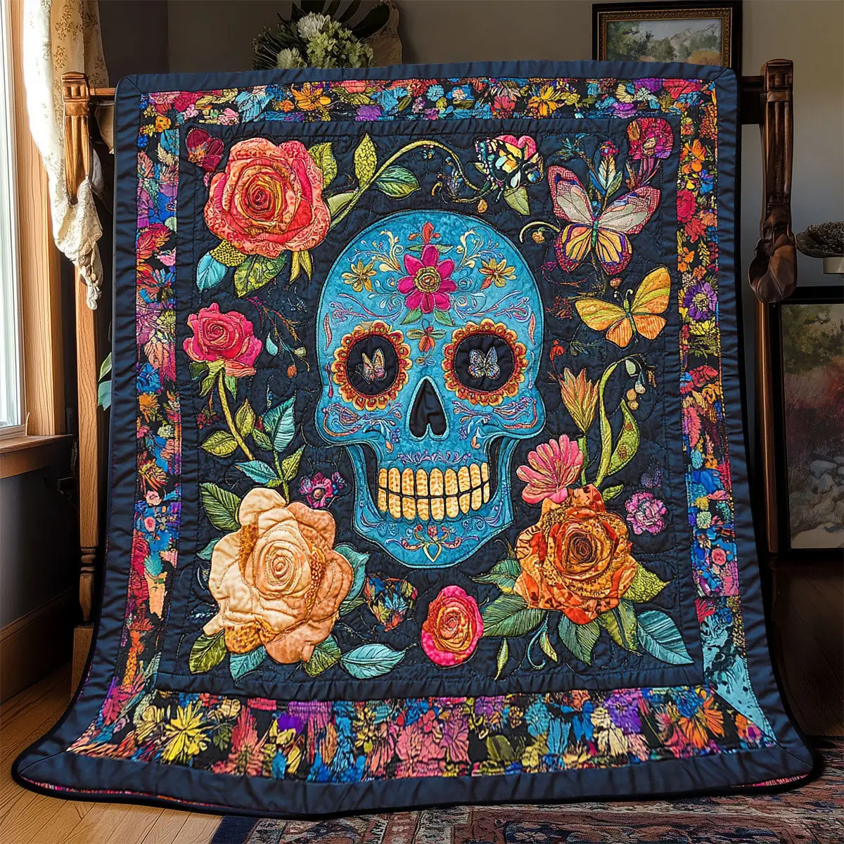 Skull Day Of The Dead Quilt Blankets Couch Blanket Gifts For Father's Day From Daughter