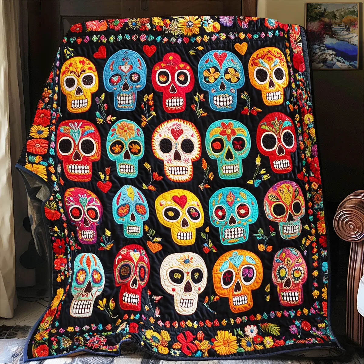 Skull Day Of The Dead Quilt Blankets Dad Gifts For Father's Day 2025