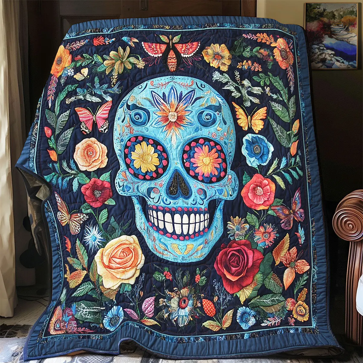 Skull Day Of The Dead Quilt Blankets Gift For Daughter In Law On Mother'S Day