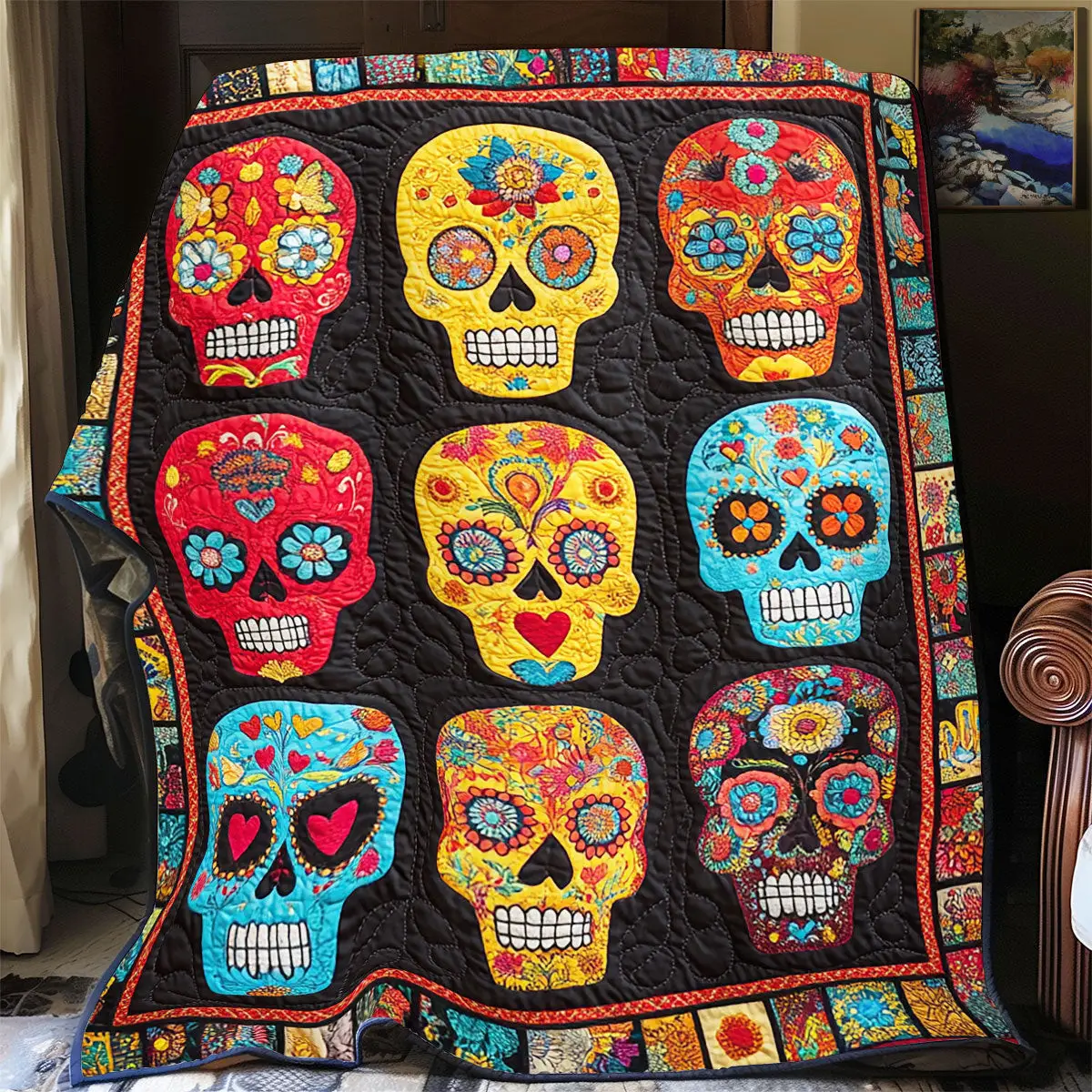 Skull Day Of The Dead Quilt Blankets Mothers Day Gift For New Mother