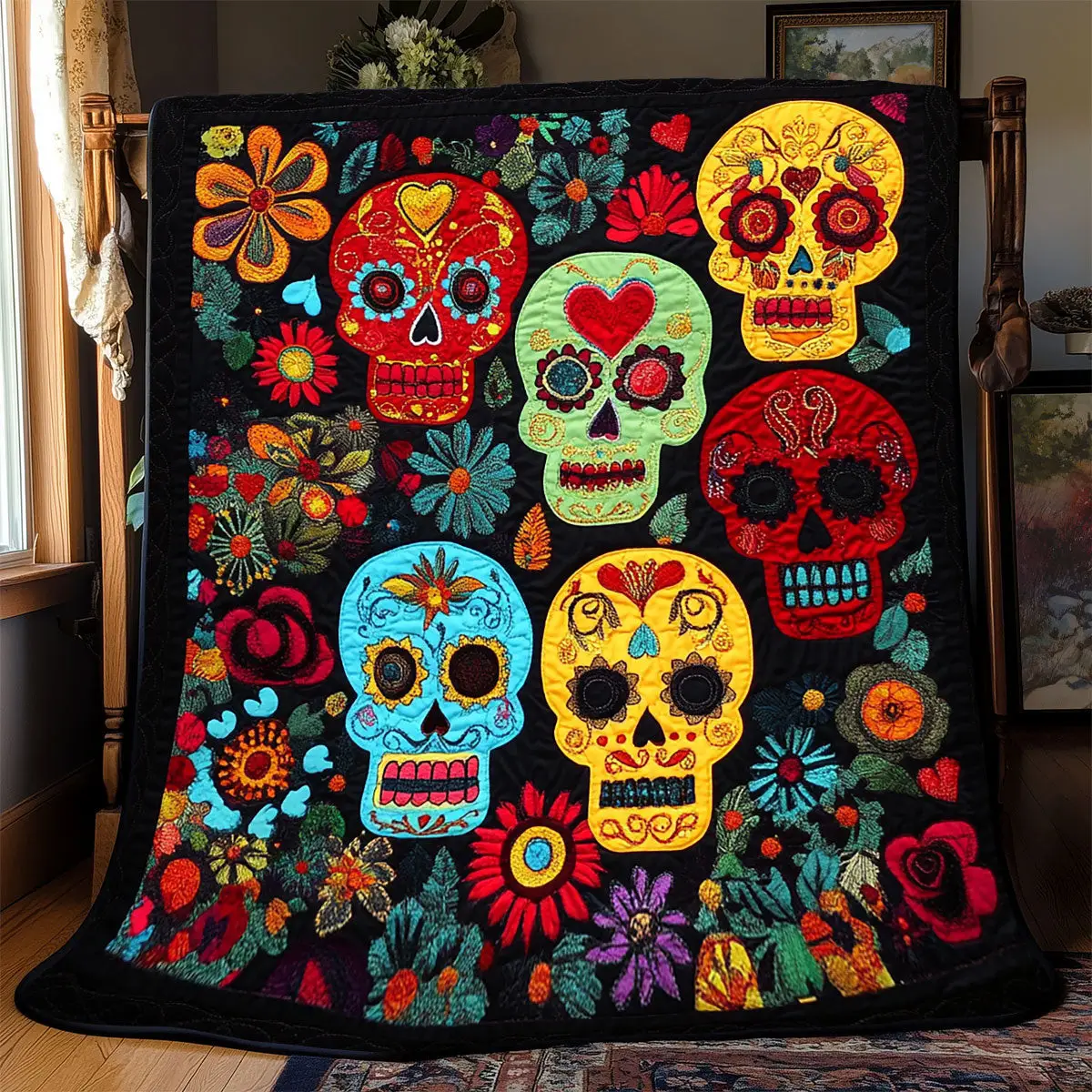 Skull Day Of The Dead Quilt Blankets Mother's Day Gifts For Daughter In Law