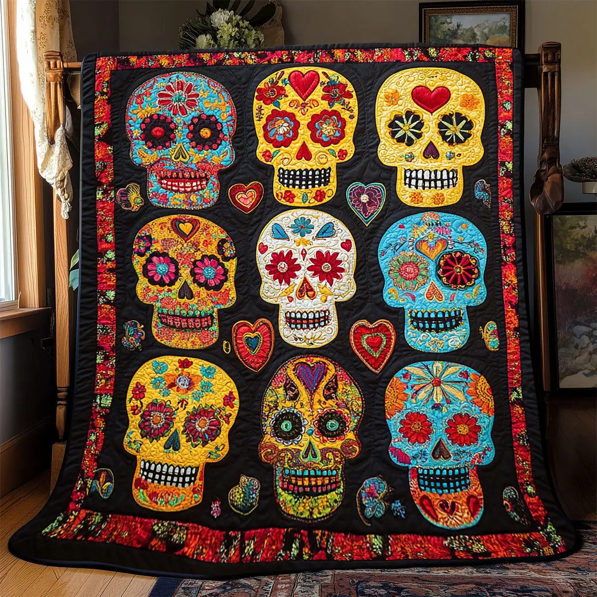Skull Day Of The Dead Quilt Blankets Useful Gifts For Mom