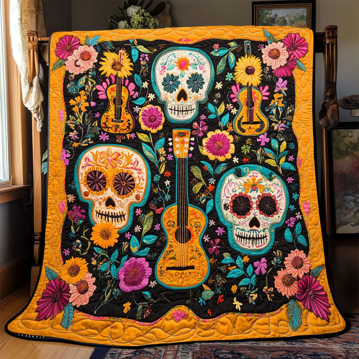 Skull Day Of The Dead Quilt Luxury Throw Blankets Stepdad Gifts For Father's Day