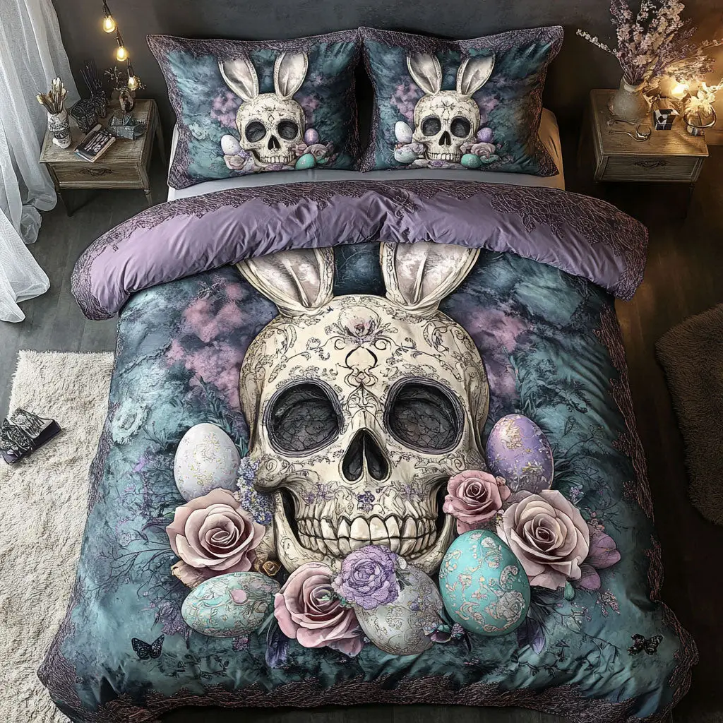 Skull Easter Eggs Quilted Bedding Set Autumn Inspired Bedroom Skull Gifts For Women Skull Easter Eggs Quilted Bedding Set Autumn Inspired Bedroom Skull Gifts For Women - Image 1