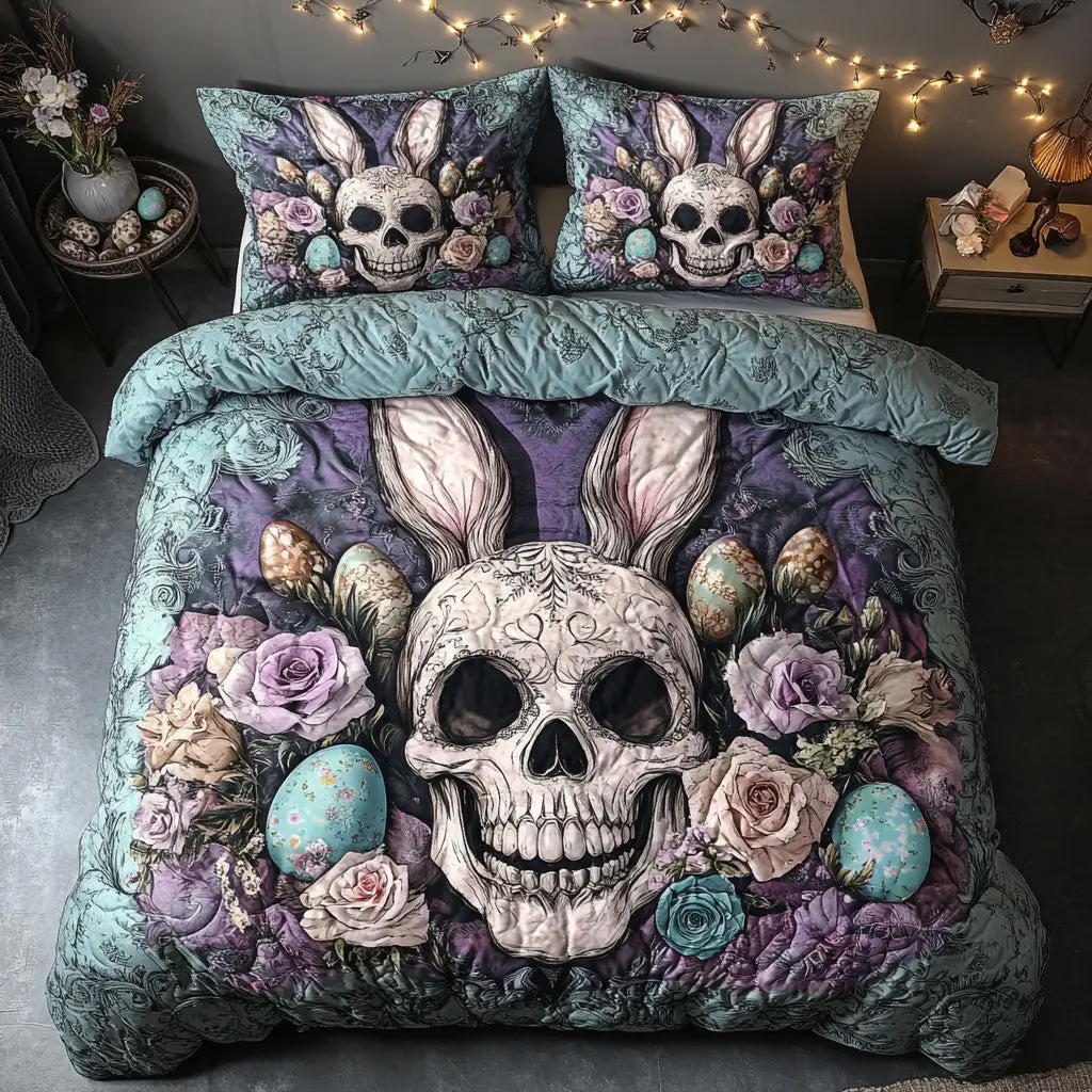 Skull Easter Eggs Quilted Bedding Set Autumn Inspired Bedroom Unique Skull Gifts For Him