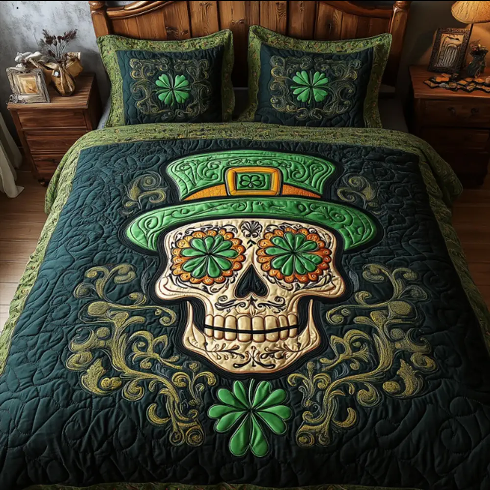 Skull Festival Patrick's Day Quilt Bedding Set Best Idea Gift For Irish