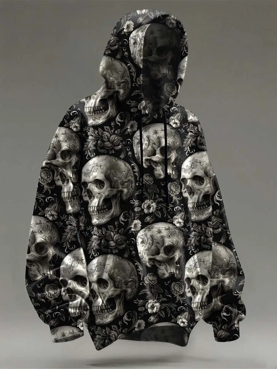 Skull Floral Graphic Hoodie Unique Apparel Halloween Presents For Skull Lovers