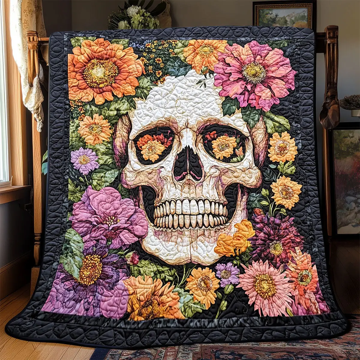 Skull Flower Quilt Blankets Couch Blanket Gifts For Father's Day From Daughter