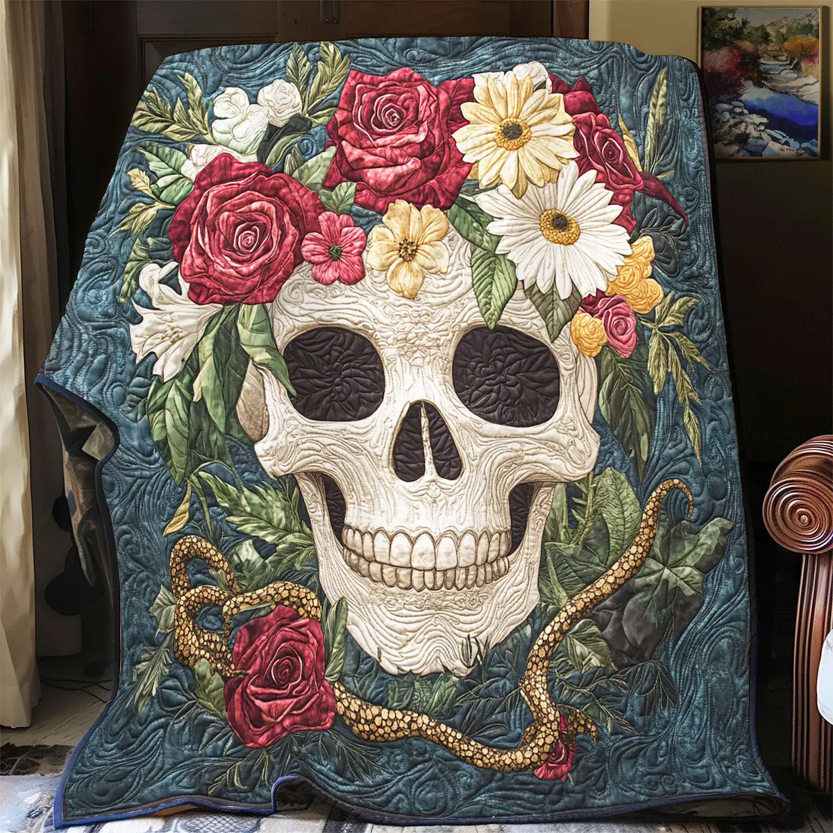 Skull Flower Quilt Luxury Throw Blankets Unique Father'sDay Gifts