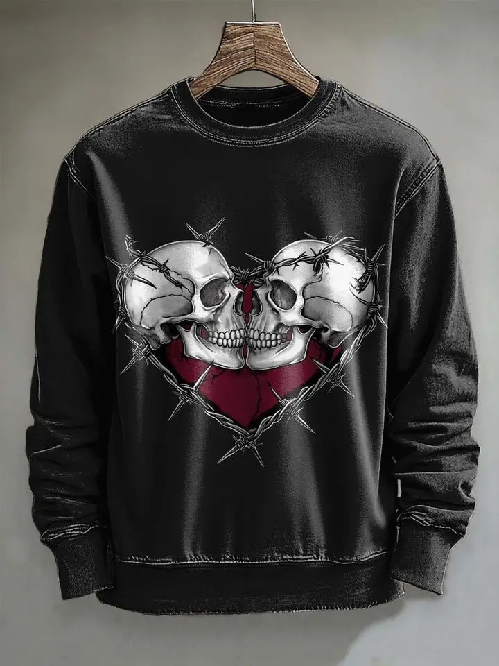 Skull Halloween Heart Sweatshirt Scary Clothing Gothic Skull Lover Present Ideas