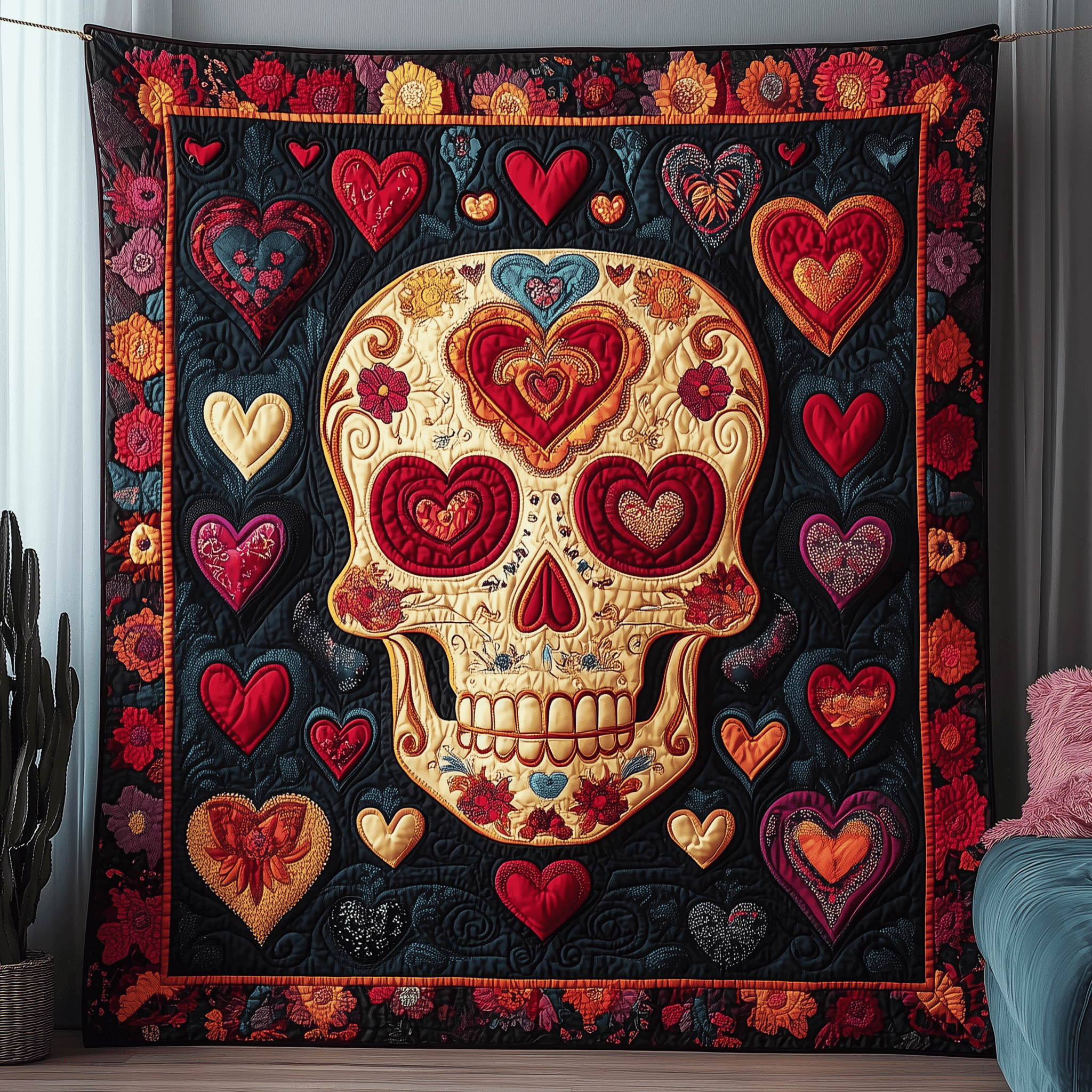 Skull Love Quilted Blanket Home Decor Ideas Unique Valentine's Day Ideas Gifts
