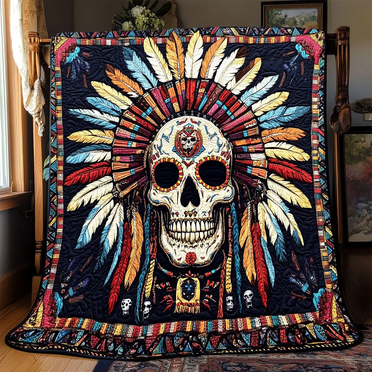 Skull Native American Quilt Blankets Best Throw Blanket Mother's Day Presents For Mom