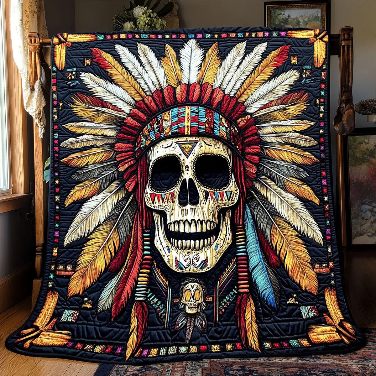 Skull Native American Quilt Blankets Couch Blanket Gifts For Father's Day From Daughter