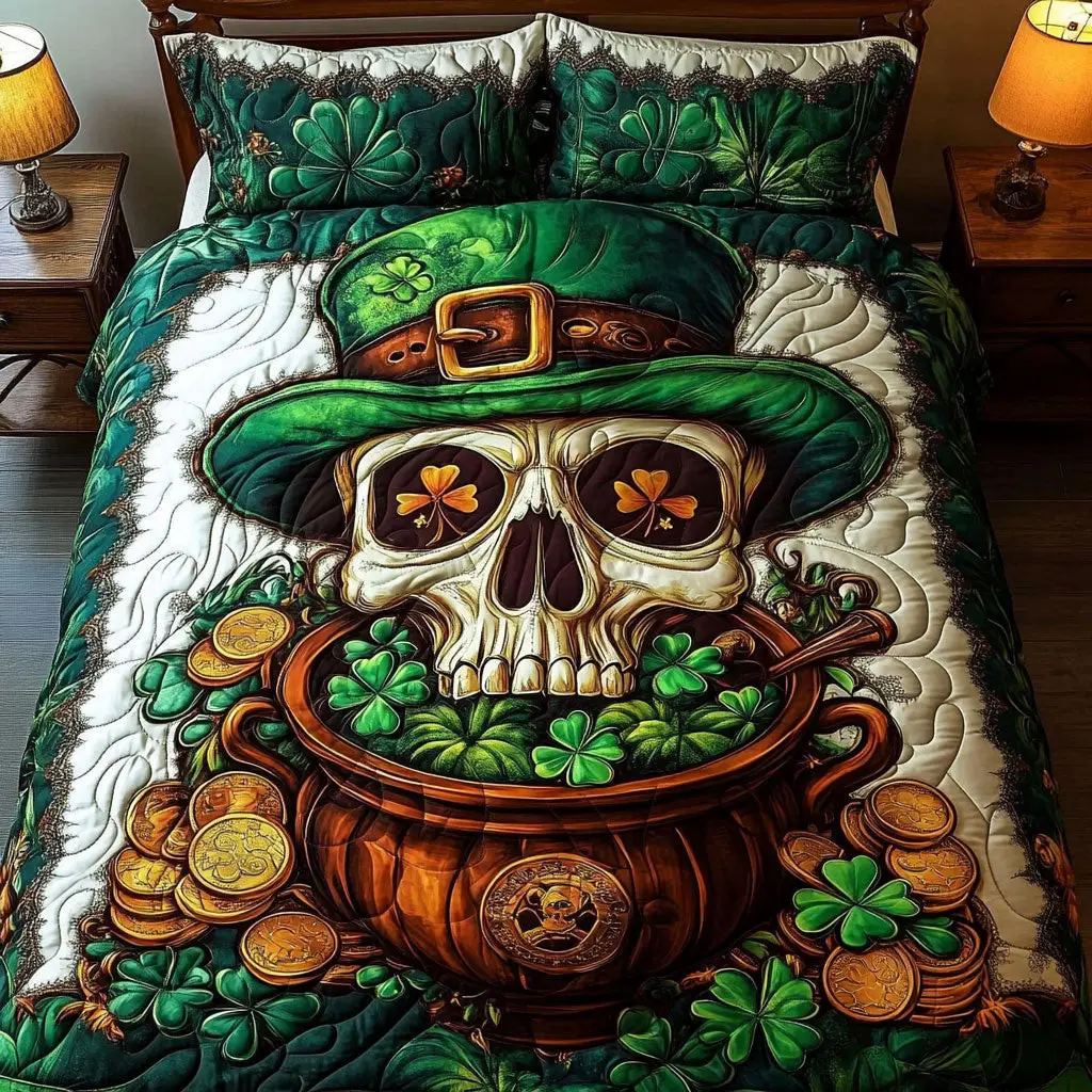 Skull Patrick Quilted Bedding Set Bedroom Decor Idea St Patricks Day Presents For Men
