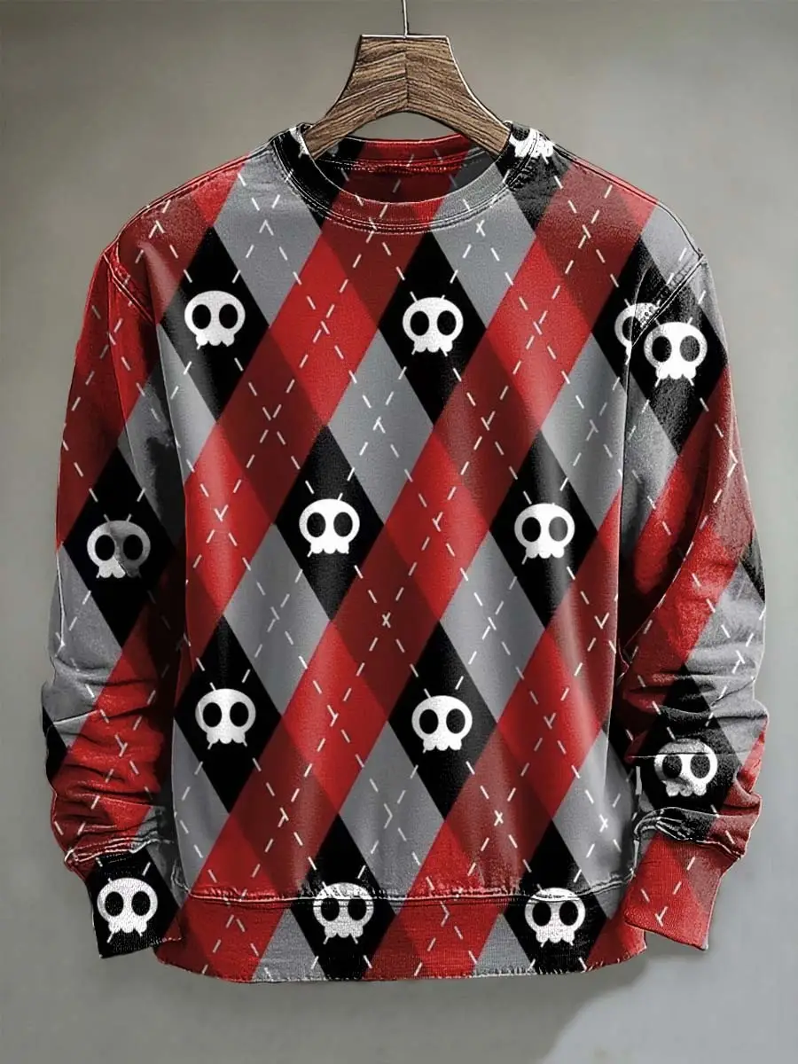 Skull Plaid Halloween Sweatshirt Gothic Clothing Horror Gifts For Skull Lovers