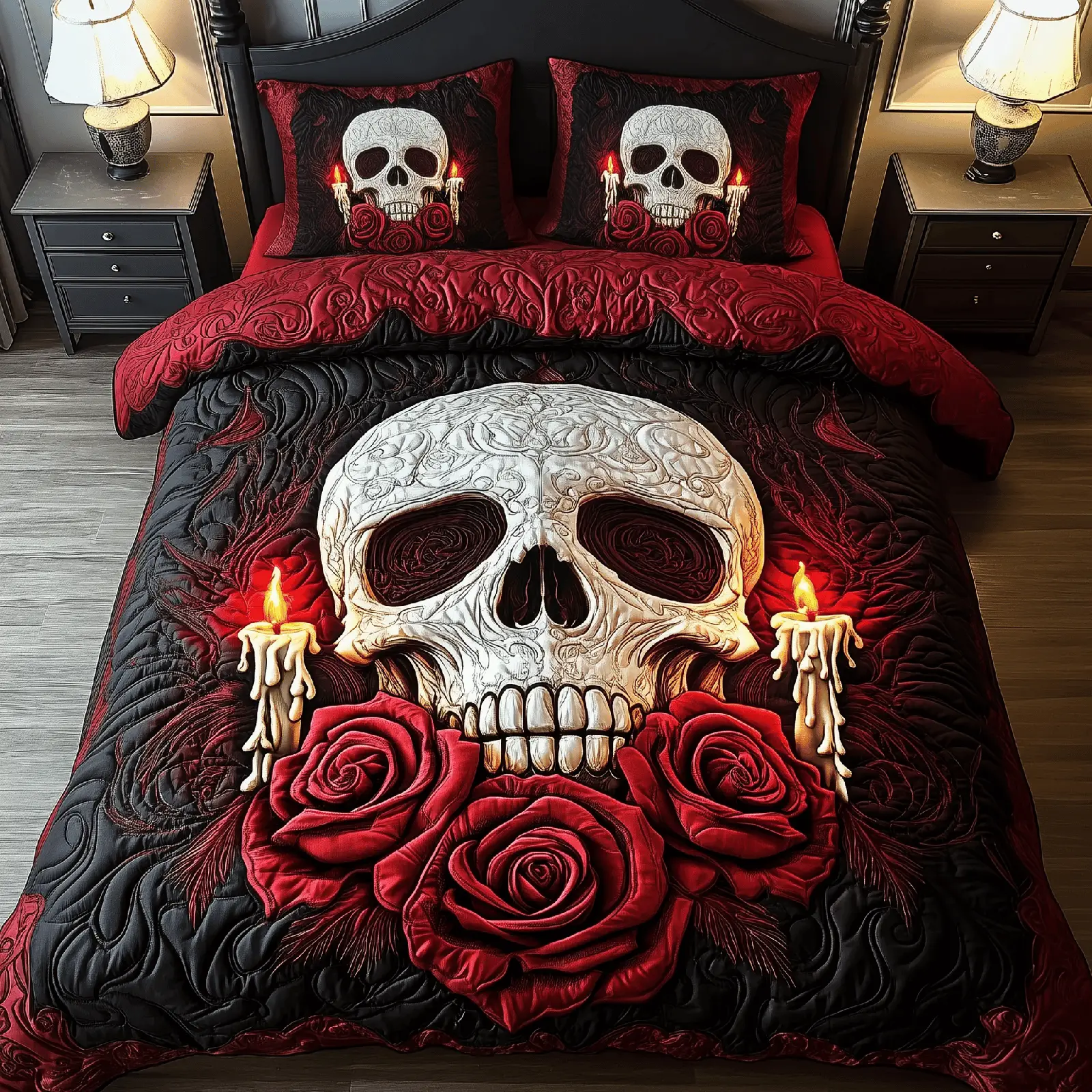 Skull Quilted Bedding Set Rose Skull Pretty Valentine Day Gifts For Men