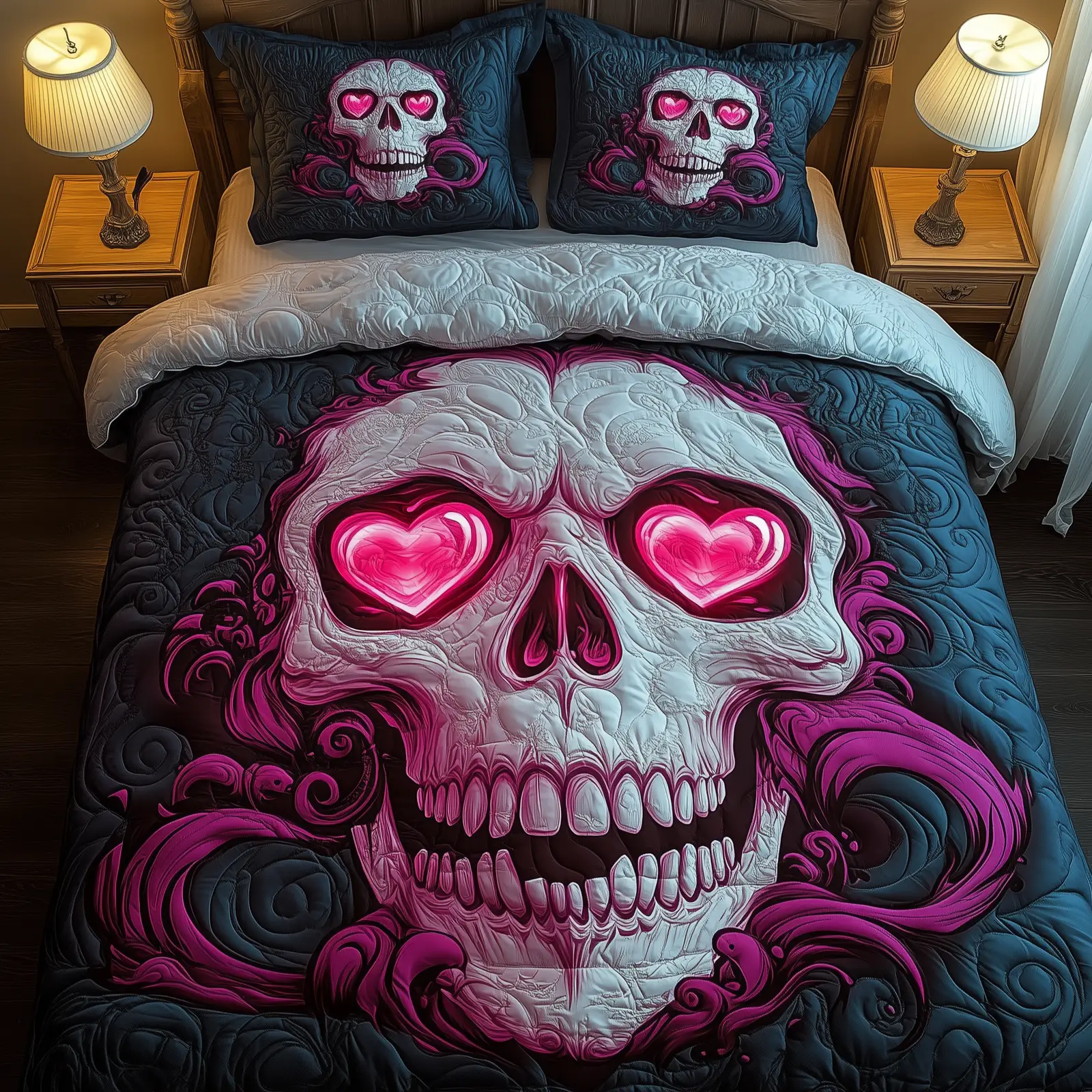 Skull Quilted Bedding Set Valentine Skull Bed Sheet Set Present For Your Brother