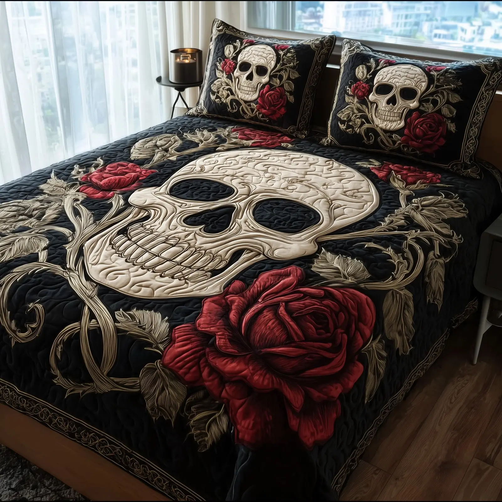 Skull Serenity Quilted Bedding Set Bed Decoration Skull Themed Gifts For Him