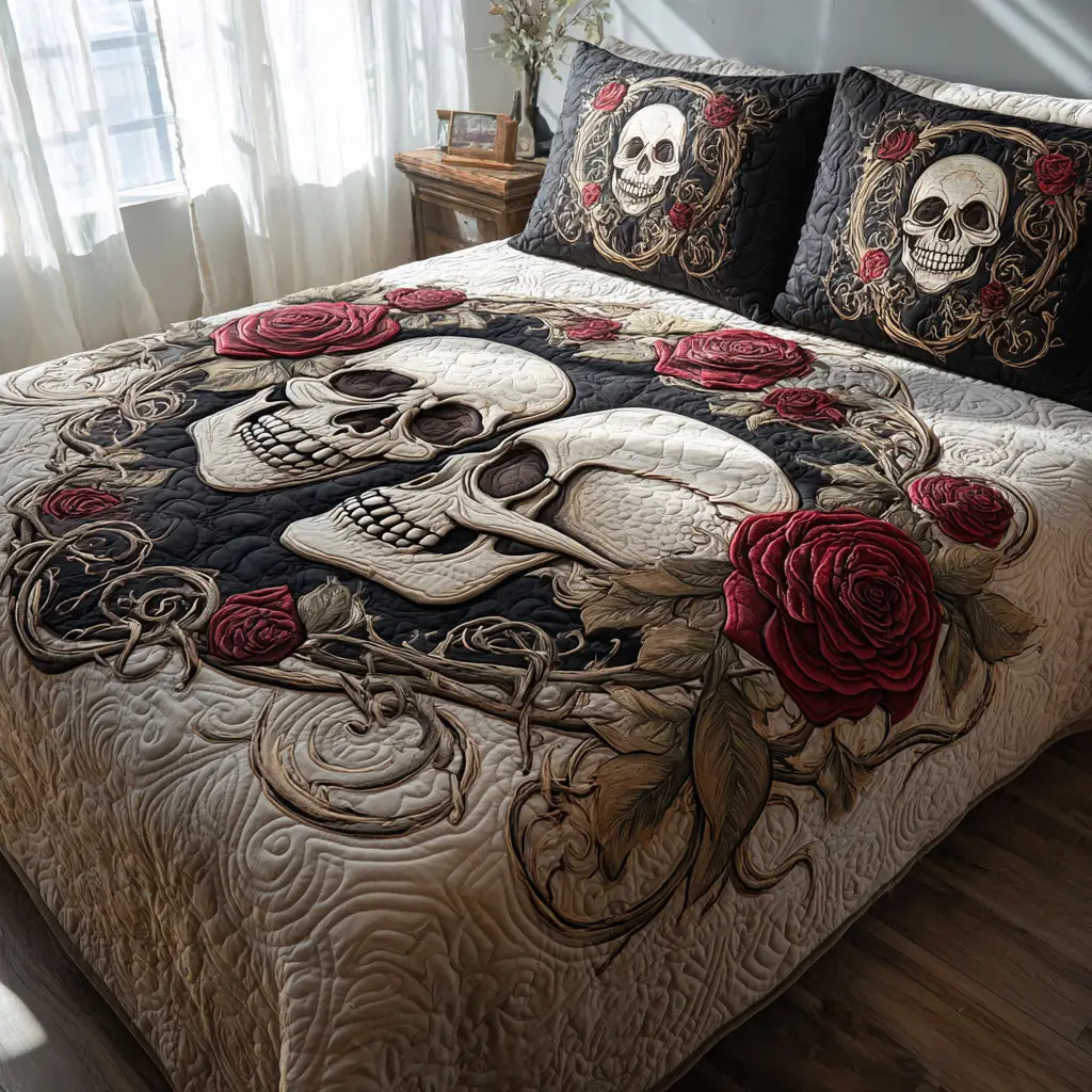 Skull Serenity Quilted Bedding Set Bedspread Decor Gifts With Skulls On Them