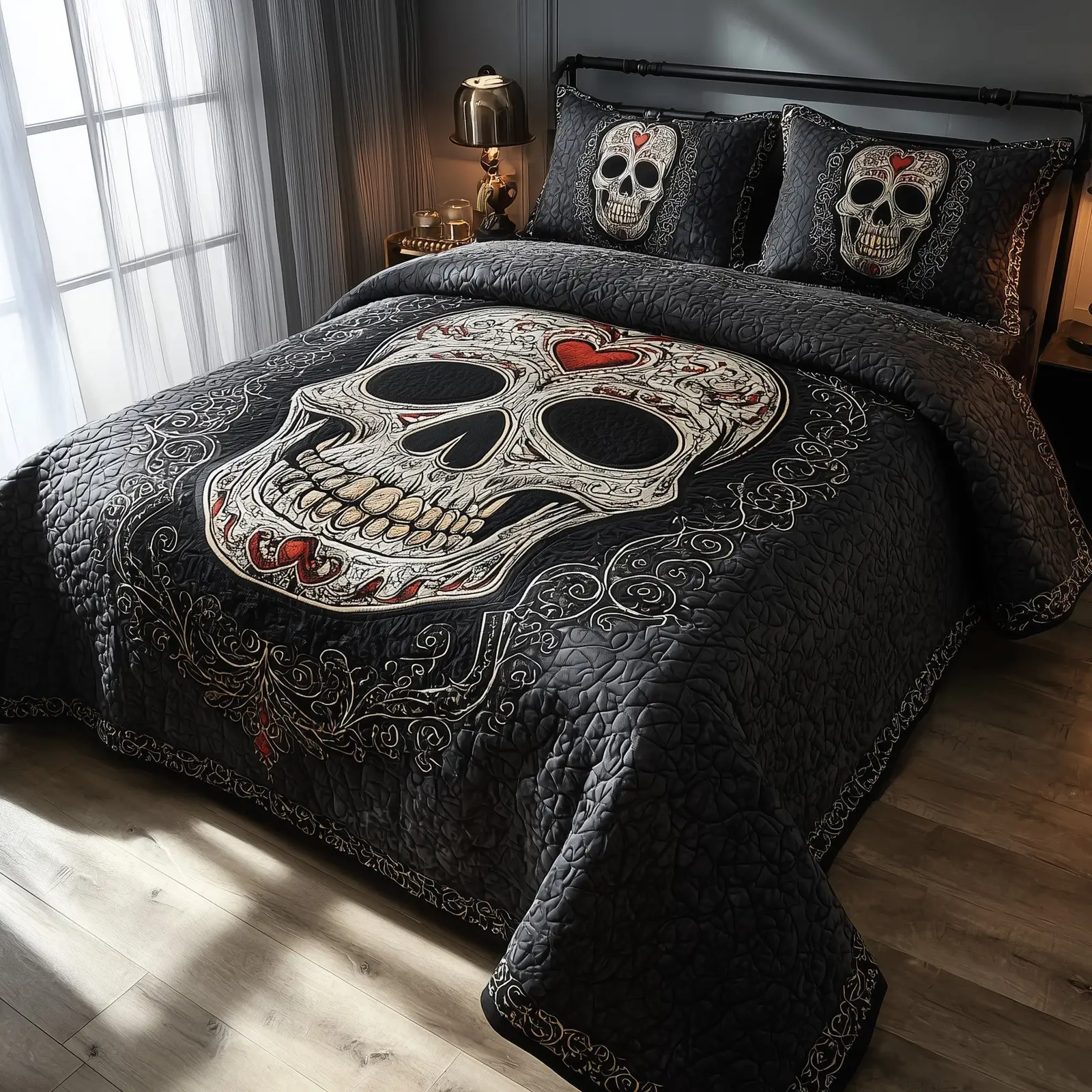 Skull Serenity Quilted Bedding Set Bedspread Gifts For People Who Like Skulls