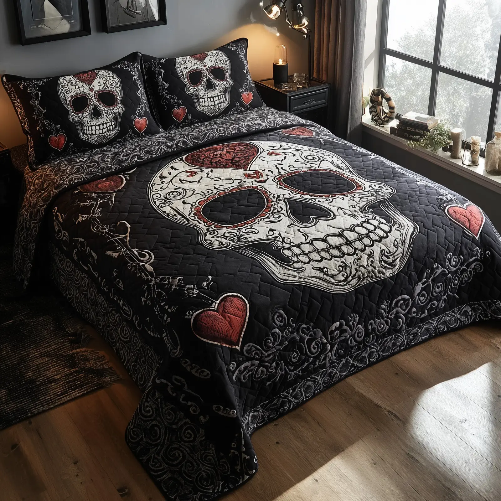 Skull Serenity Quilted Bedding Set Duvet Cover Skull Themed Gifts