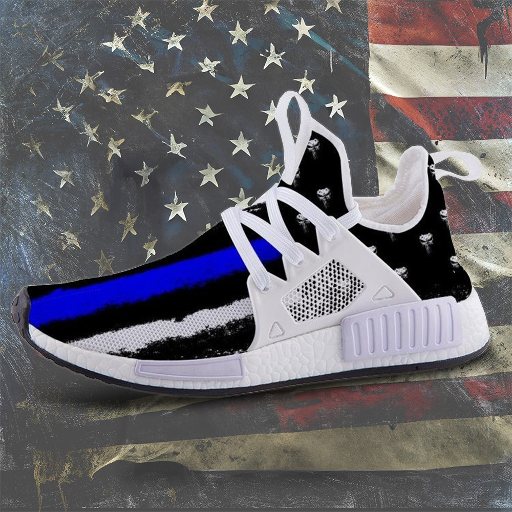 Skull Stars Thin Blue Line Shoes Support Law Enforcement Police Sneakers Patriotic Merch