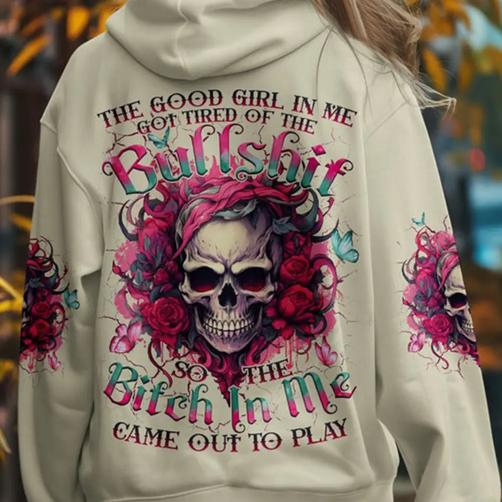 Skull The Good Girl In Me Hoodie Flower Merch Unique Skull Gifts For Her