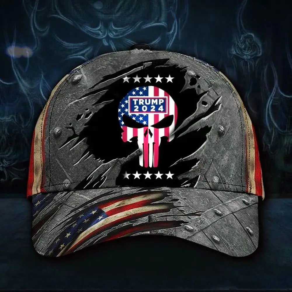 Skull Trump 2024 Hat 3D US Election Vote For Trump Merch Vintage Patriotic Cap MAGA Dad Hat