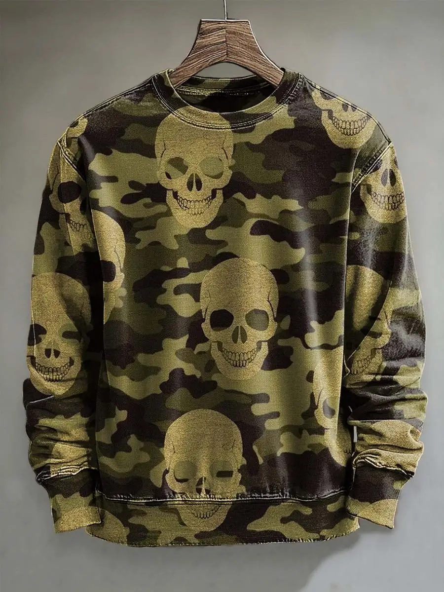 Skulls In Camo Halloween Sweatshirt Funny Clothing Gothic Present Ideas For Skull Lovers