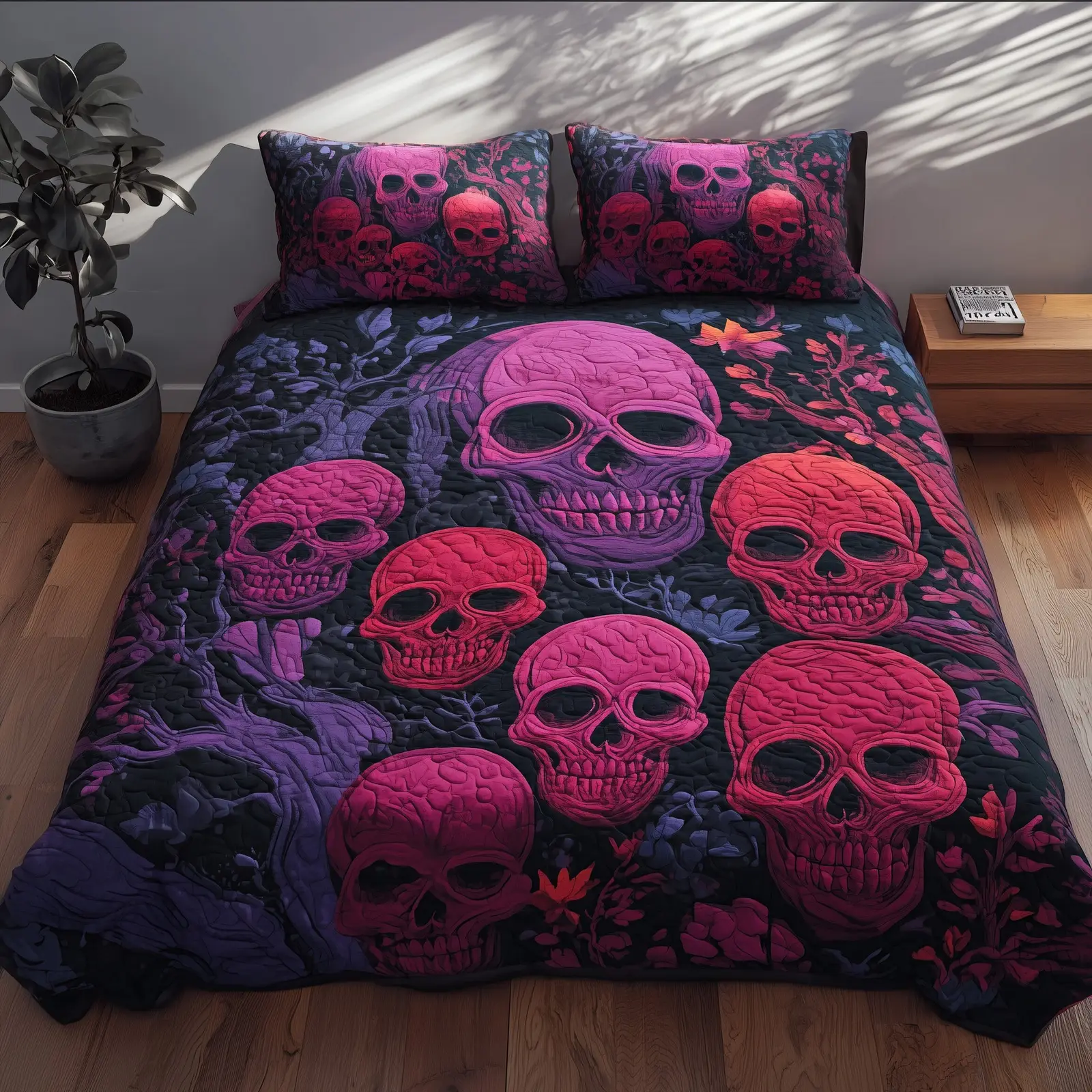 Skulls Quilted Bedding Set Duvet Cover Bedspread Themed Skull Gifts For Him Her