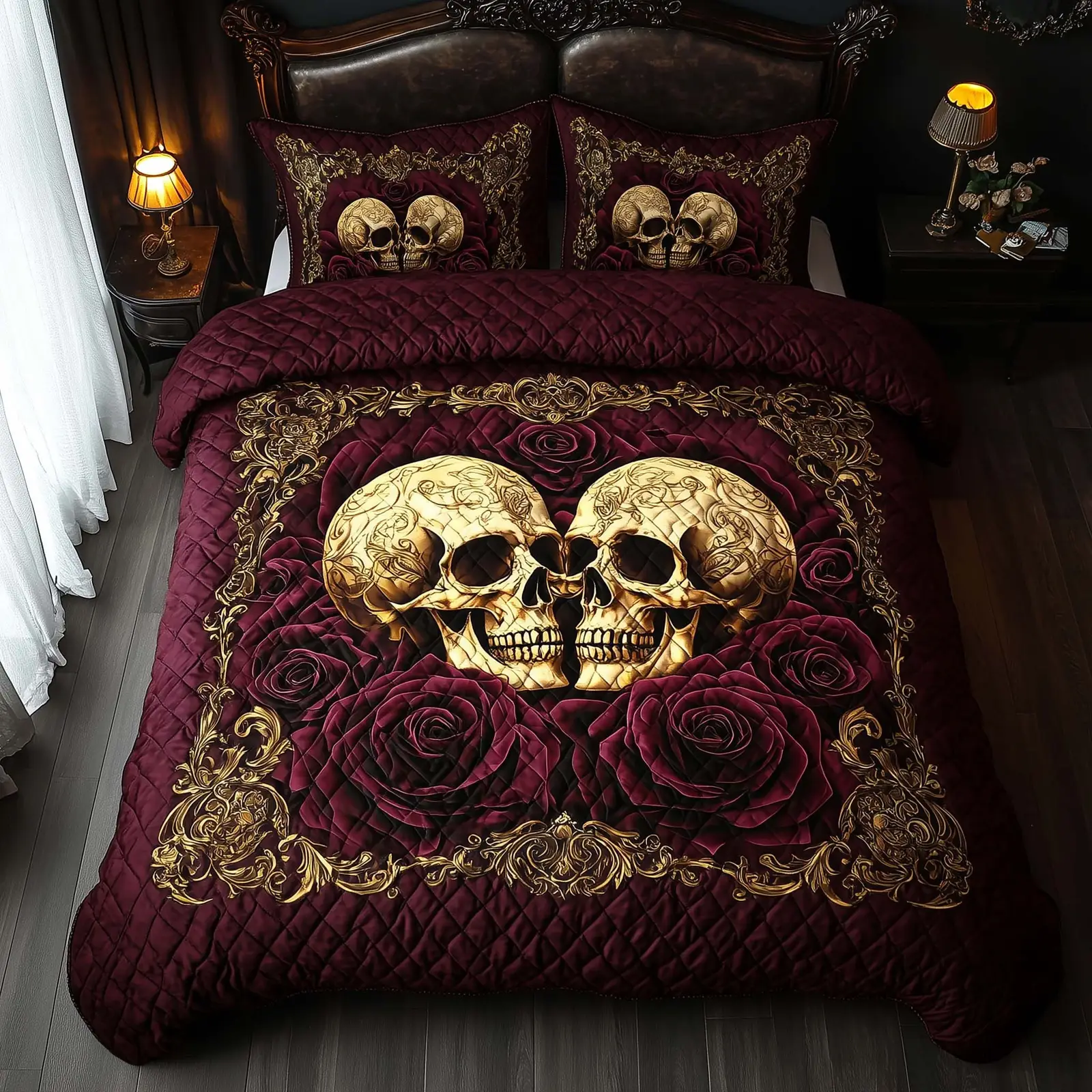 Skulls Romantic Gothic Quilted Bedding Set Great Valentine Day Gifts For My Brother