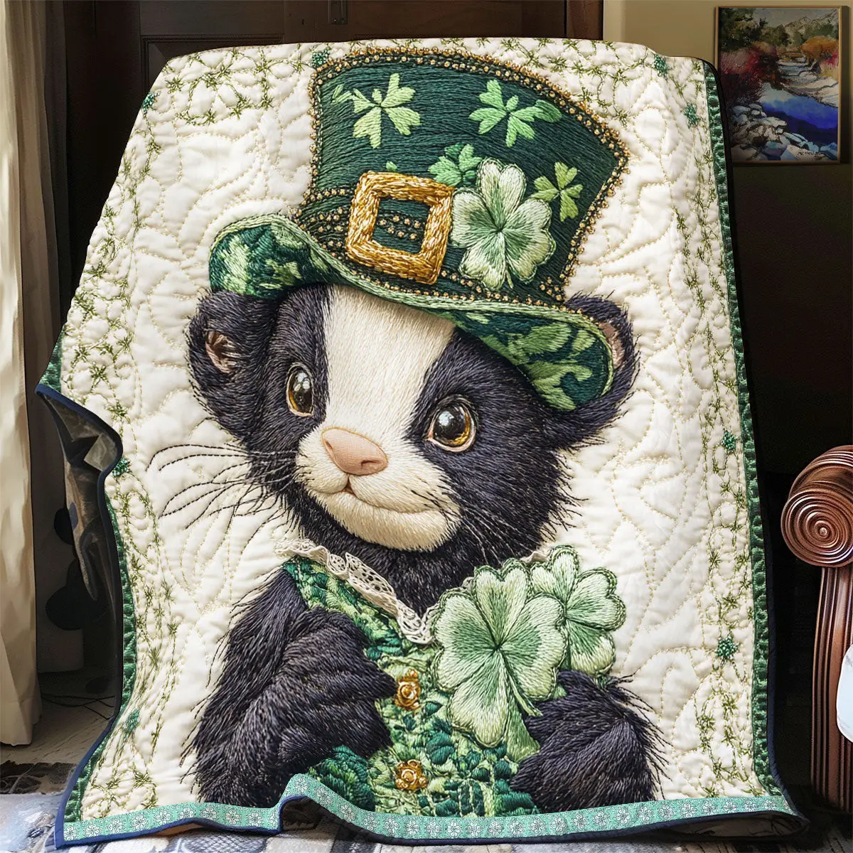 Skunk Patrick Day Quilt Blanket Best Couch Throw Blanket Birthday Presents For Mom Ideas Skunk Patrick Day Quilt Blanket Best Couch Throw Blanket Birthday Presents For Mom Ideas - Image 1