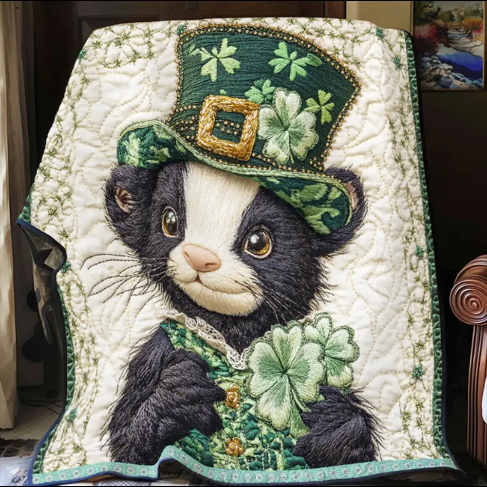 Skunk Patrick's Day Quilt Blanket Skunk Lover Idea Gift For Irish