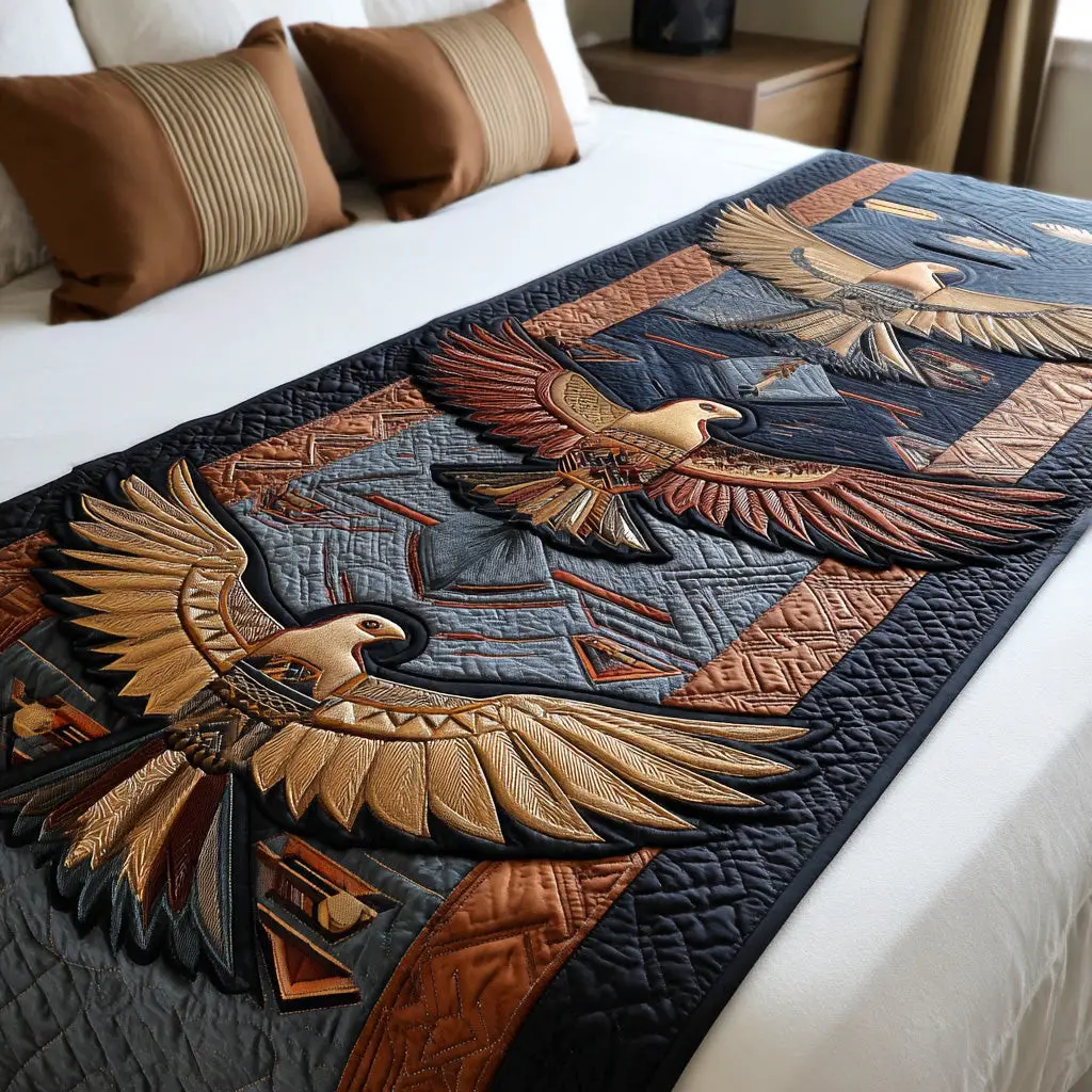 Sky Feather Flight Quilted Bed Runner Feather Flight Sky Native-Inspired Home Gift Sky Feather Flight Quilted Bed Runner Feather Flight Sky Native-Inspired Home Gift - Image 1